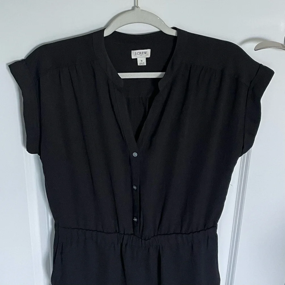 J. Crew Black V-neck Cuffed Short Sleeve Camp-Shirt Jumpsuit - 47207